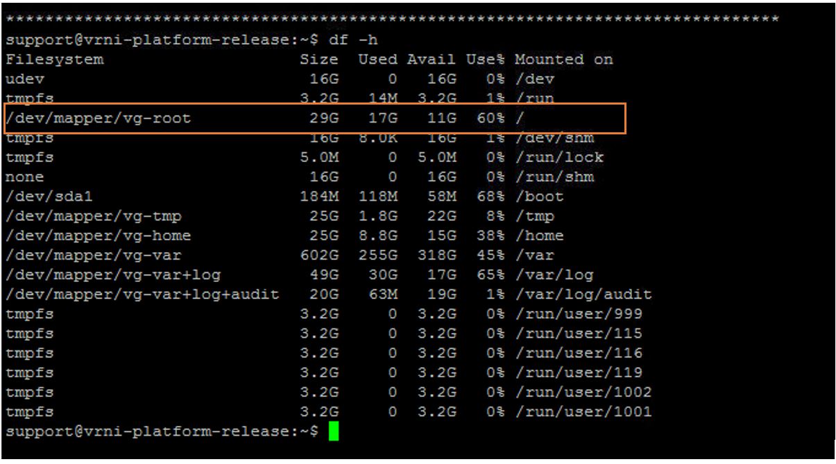 vRNI Disk Space