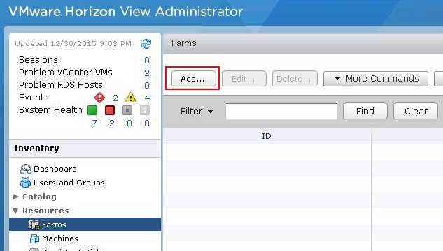 Creating Remote Desktop Session Host Farm in VMware Horizon View