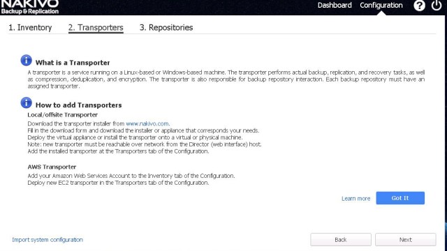 Configuring NAKIVO Backup & Replication Transporter