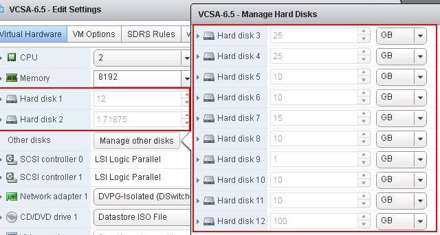 VCSA 6.5 VMDK Partitions & Mount Points