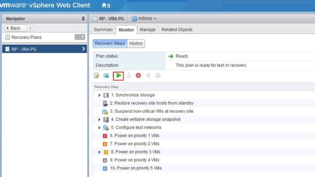 Test Recovery of vSphere replication based recovery plan