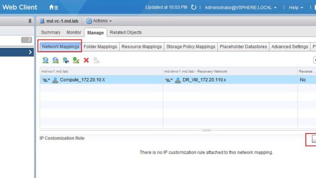 VMware SRM IP Customization Rule